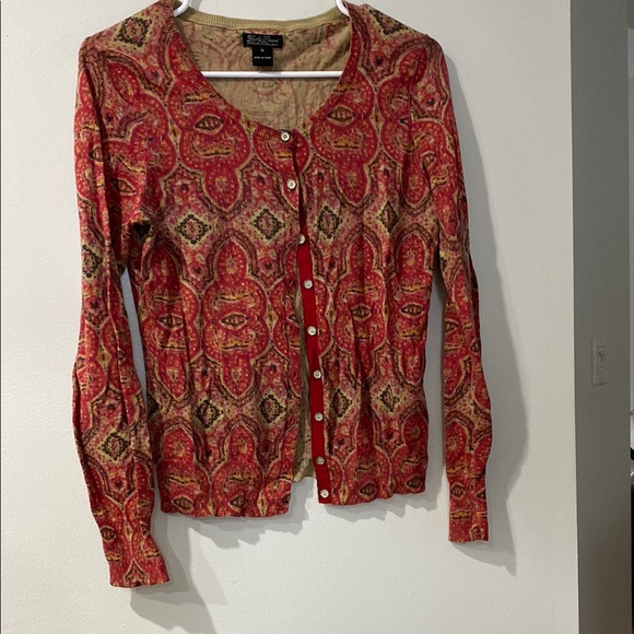 Lucky Brand Red Cardigan Sweater with Intricate Patterns - Picture 1 of 4
